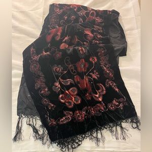 Black velvet and floral “peek” scarf.